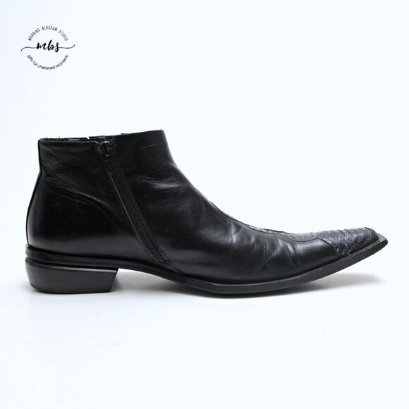 Juno Western Contrast‎ Stitch Croc Pointed Toe Side Zip Ankle Boots Black Men 9 main image 11